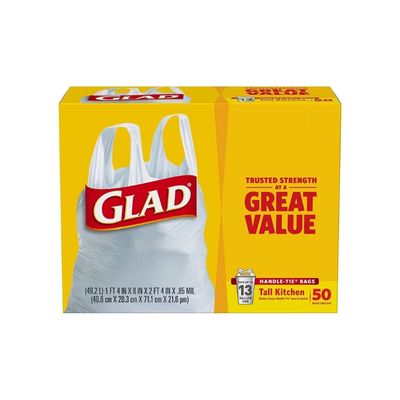 Glad 13 Gal. Tall Kitchen Handle-Tie Bags 50 ct (Pack of 4)