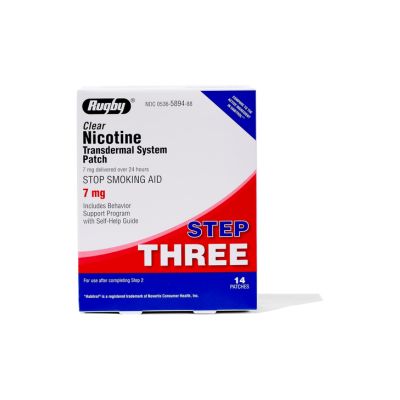 Rugby Clear Nicotine Patches - Transdermal System Patch - Smoking or Vaping Quitting Aid - Step 3-7mg - 14 Count